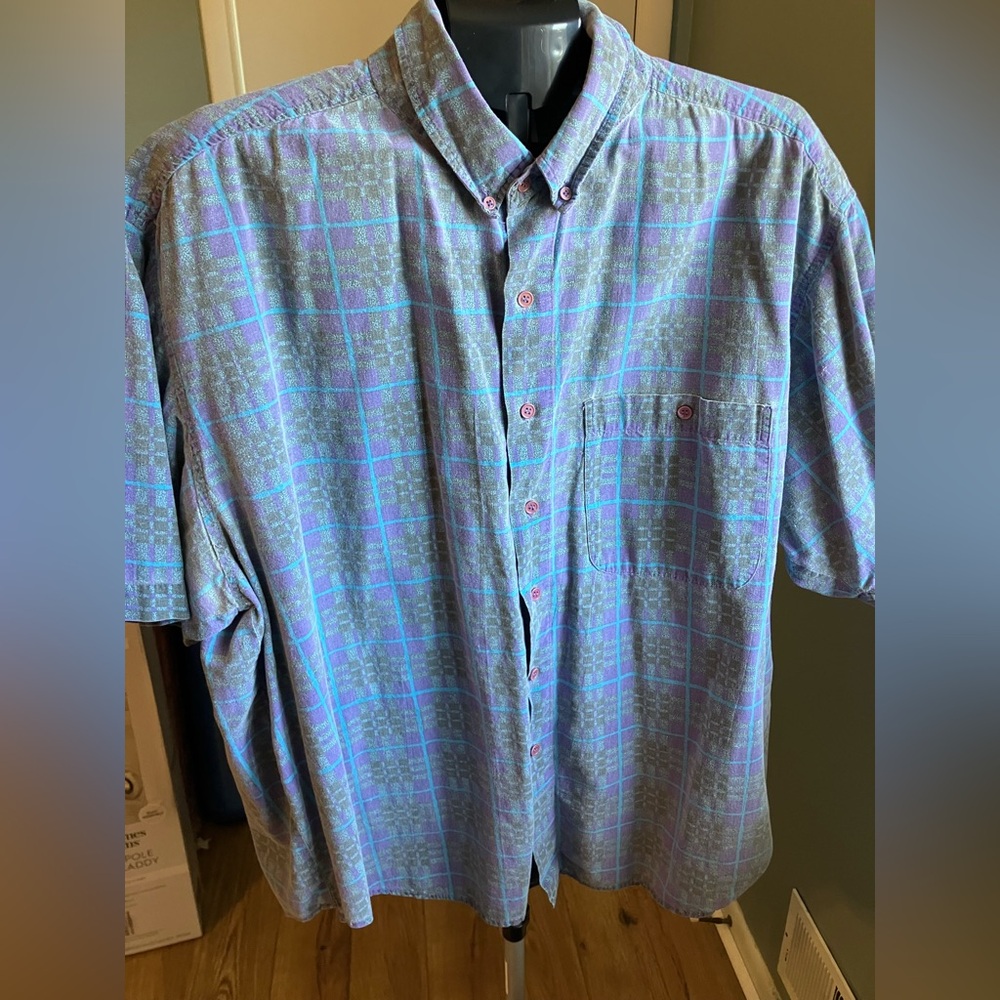 South Mountain Vintage Plaid Button Down Shirt 3XL Purple Blue